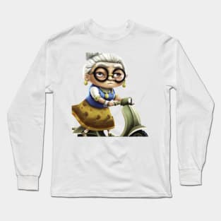 Little Old Lady on Scooter Long Sleeve T-Shirt